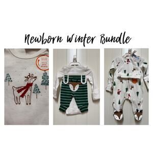 NWT Newborn  Winter Bundle reindeer pine trees Christmas Santa